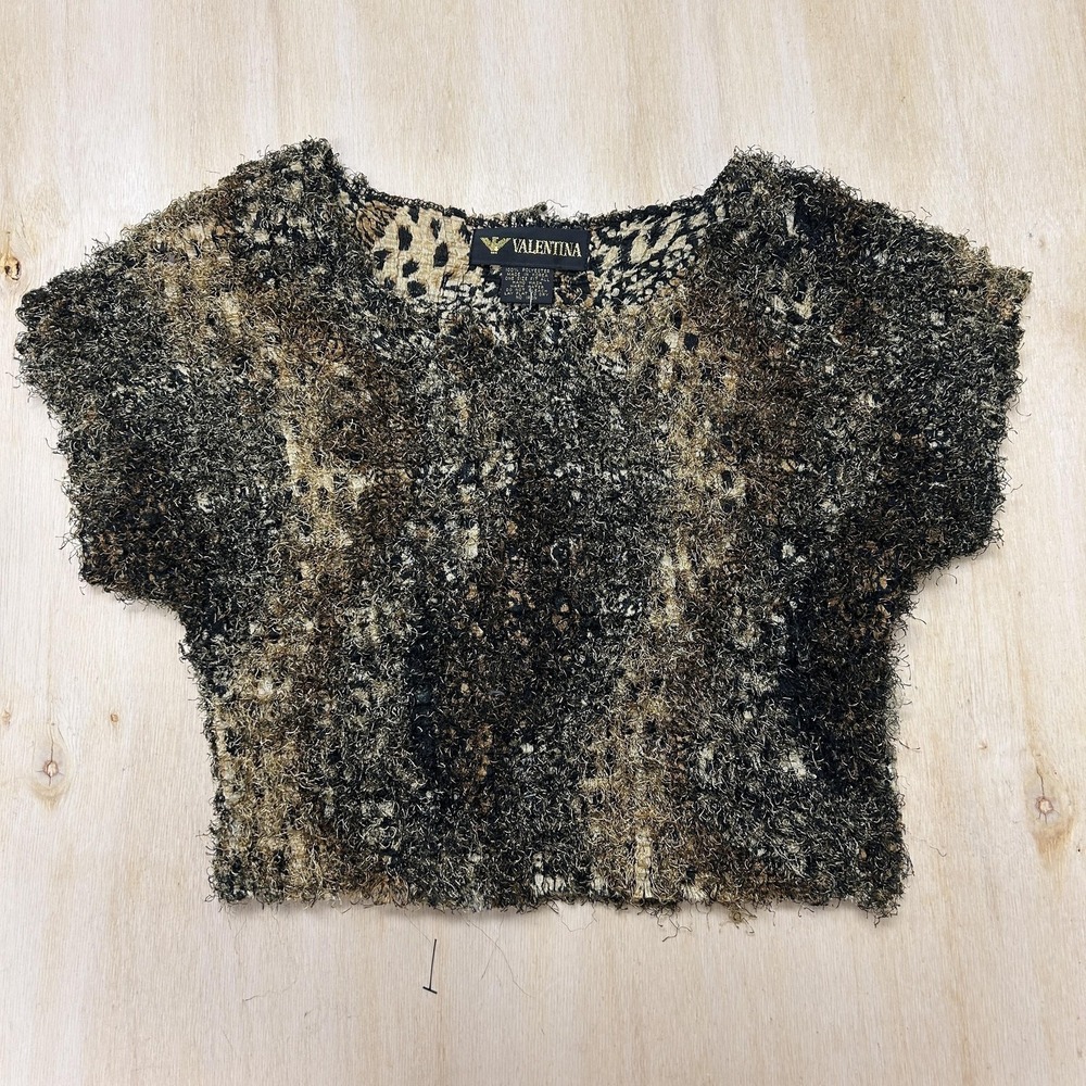 Valentina Sweater Womens One Size Brown Leopard Knit Short Sleeve Crop Top